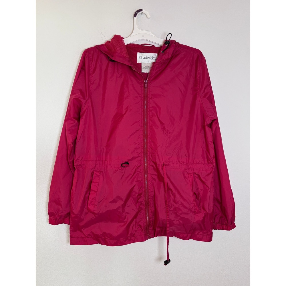 Chadwicks Womens Pink Hooded Windbreaker Jacket Full Zip Mesh Lined Size L